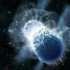 artist's conception portrays two neutron stars at the moment of collision