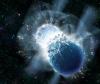 artist's conception portrays two neutron stars at the moment of collision